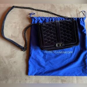 Rebecca Minkoff Love Crossbody Shoulder Bag Handbag Purse Black Suede EUC